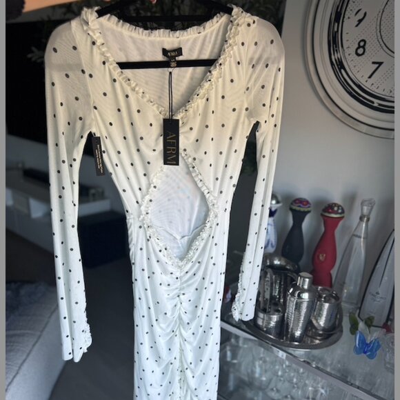 NWT AFRM Cat Ruffle Micro Maxi in Blanc Micro Dot Size S. - Picture 10 of 11